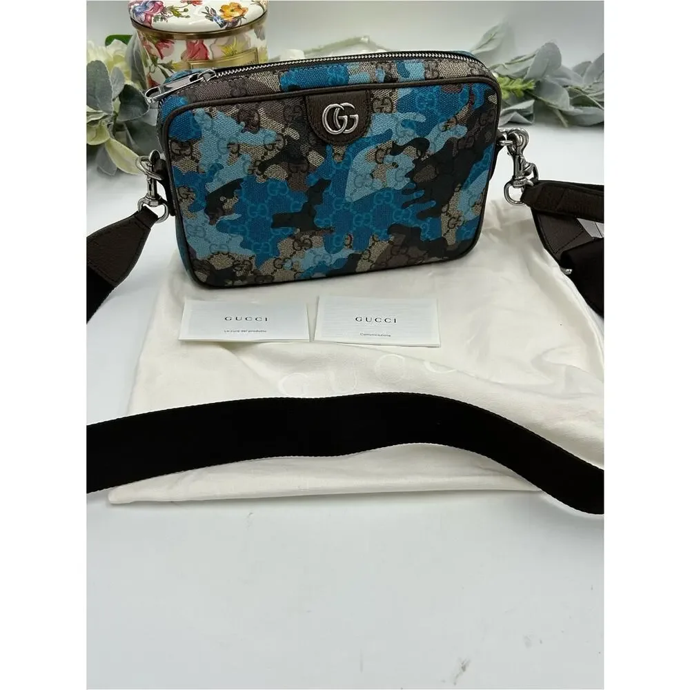 Men's Gucci crossbody bag in camouflage brown, marbled GG monogram made in Italy